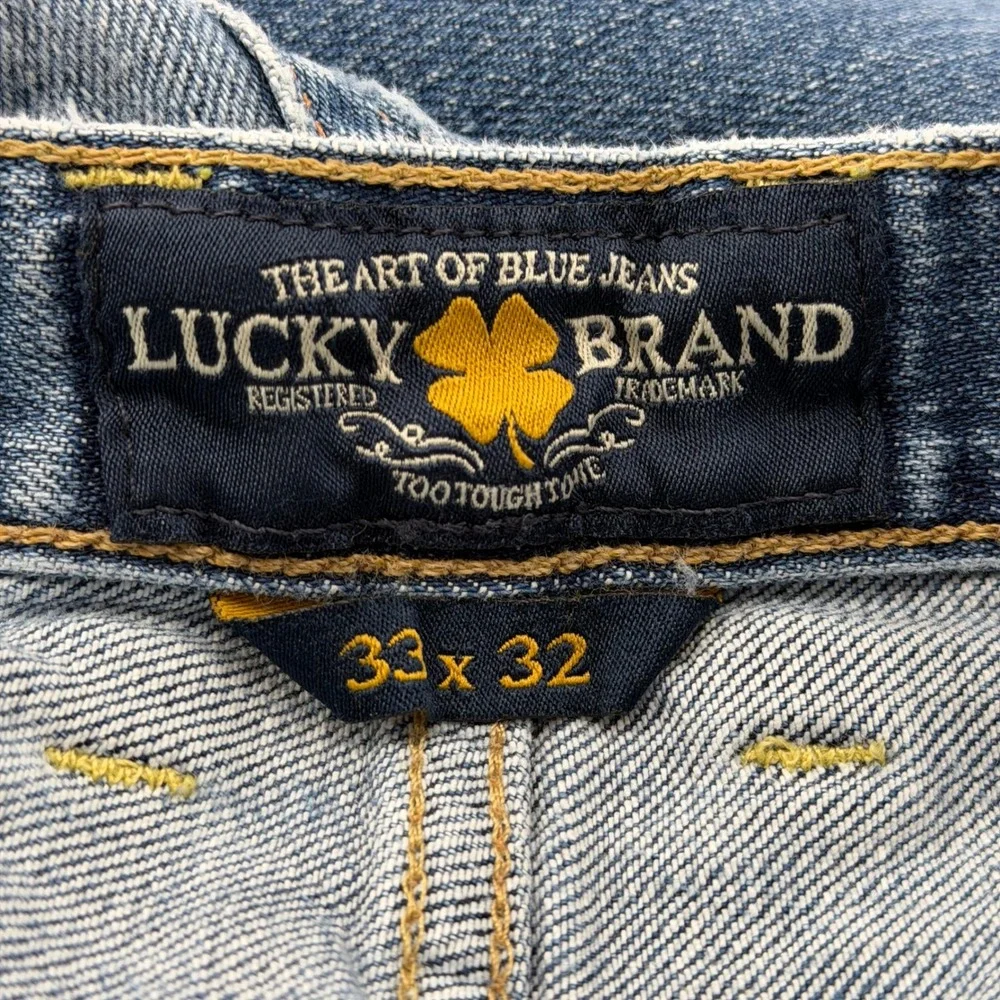 Lucky Brand Jeans Mens 33x32 Blue 361 Vintage Straight Med wash distressed Denim
